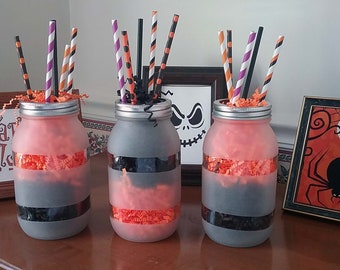 Halloween Holiday Themed Mason Jars Centerpiece Display