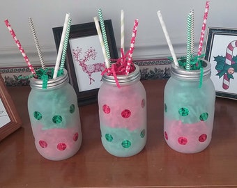 Christmas Holiday Themed Mason Jars Centerpiece Display