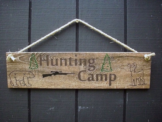 Hunting Camp Sign Simulated Driftwood Grain Ceramic Tile