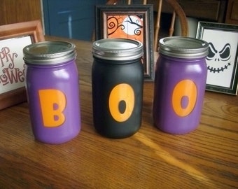 Halloween Holiday Themed Mason Jars Centerpiece Display