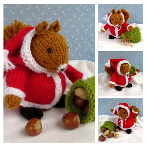 SANTA SQUIRREL - knitted squirrel knitting pattern - Instant Digital Download - PDF