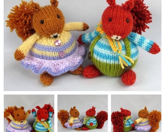 FUZZYTUFT TWINS - knitted squirrel knitting pattern - Instant Digital Download - PDF