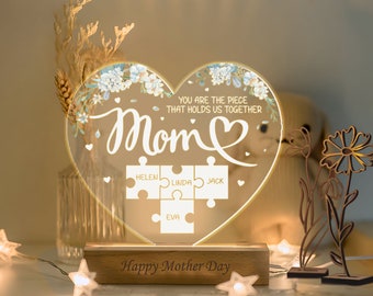 Personalized Mother's Day Gift, Gifts for Mom, Grandma,  Beautiful gift - Mom gift, Kids name, Laser cut and engraved Mother's day plaque
