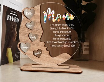 Personalized Mother's Day Gift, Gifts for Mom, Grandma,  Beautiful gift - Mom gift, Kids name, Laser cut and engraved Mother's day plaque