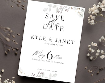 Printable Save the Date, Modern Minimalist Save the Date, Custom Save the Date, Digital Invitation, Wedding Printables, Floral Save the Date
