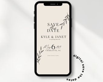 Digital Save the Date, Modern Minimalist Save the Date, Custom Save the Date, Digital Invitation, Wedding Printables, Floral Save the Date