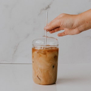Clear Glass Tumbler with Lid and Straw - 16 oz Coffee and Tea Cup for Self-Care Morning Routine