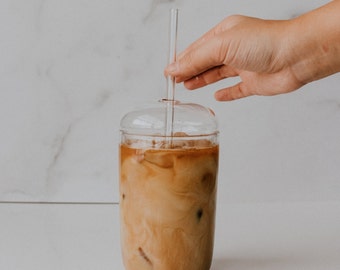 Clear Glass Tumbler with Lid and Straw - 16 oz Coffee and Tea Cup for Self-Care Morning Routine