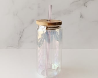 Can Glass Tumbler, Soda Can Tumbler, Beer Can Tumbler, Tumbler with Bamboo Lid & Glass Straw, Drink Lovers Gift