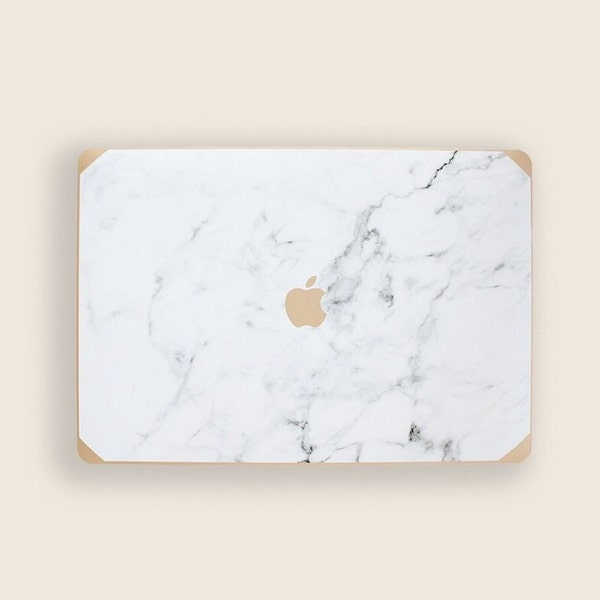 Gold and Logo White Marble Macbook Case, Macbook Case, Macbook Pro Case, Macbook Air Case, Laptop Cover, Laptop Cover