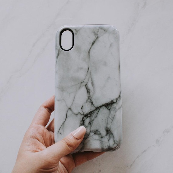 White Marble Phone Case Double Layer Aesthetic Phone Case Etsy