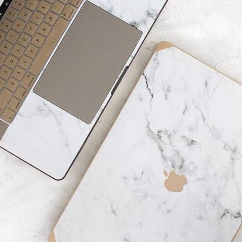 Gold and Logo White Marble MacBook Case, MacBook Case, MacBook Pro Case, MacBook Air Case, Laptop Cover, Laptop Cover image 3