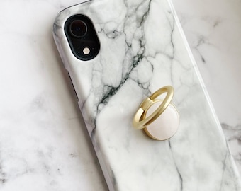 Rose Quartz White Phone Ring, Phone Stand Ring, Stone Phone Ring, Stone Ring, Kindle Accessories