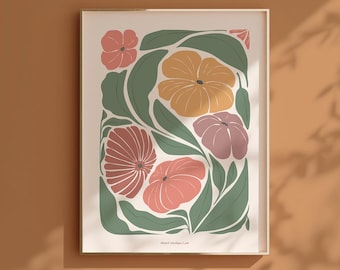 Botaniczny plakat kwiatowy | Minimalistyczny wydruk w stylu vintage folk | Elegancka sztuka ścienna w stylu boho | Pobieranie cyfrowe