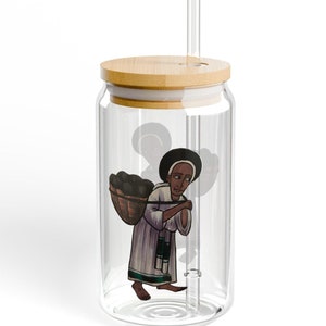 Ethiopian Woman iced coffee cup, 16oz - Traditional Ethiopian Illustration, Habesha coffee/tea glass, Coffee Lover Gift, Unique African gift