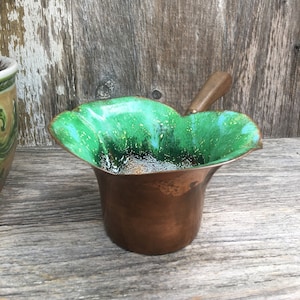 Mid Century Enamel on Copper Pot with Wooden Handle by Serge Nekrassoff