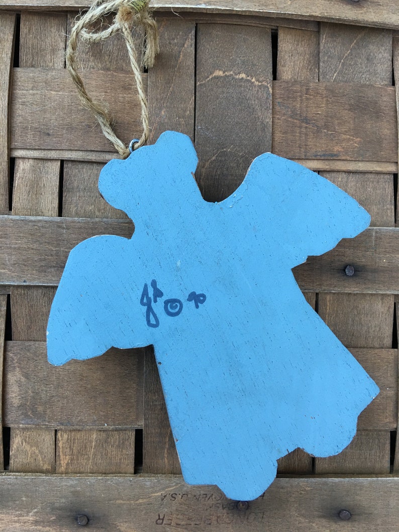 Hand Carved Wood Bear Angel Christmas Ornament