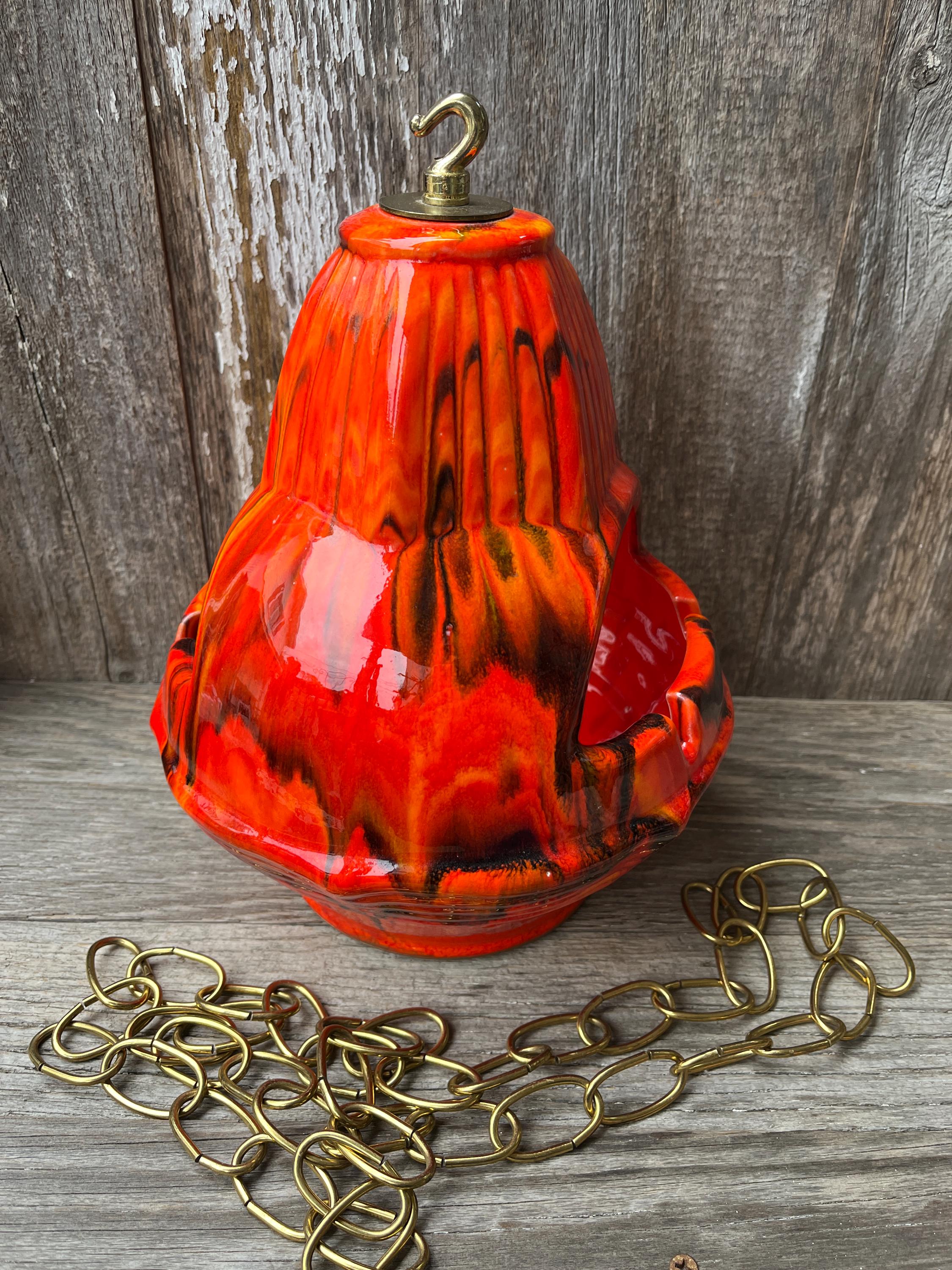 Vintage Mid Century Drip Glaze Pottery Hanging Ashtray With Chain