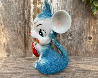 Vintage Sugar Glaze Porcelain Mouse With Bowtie Figurine