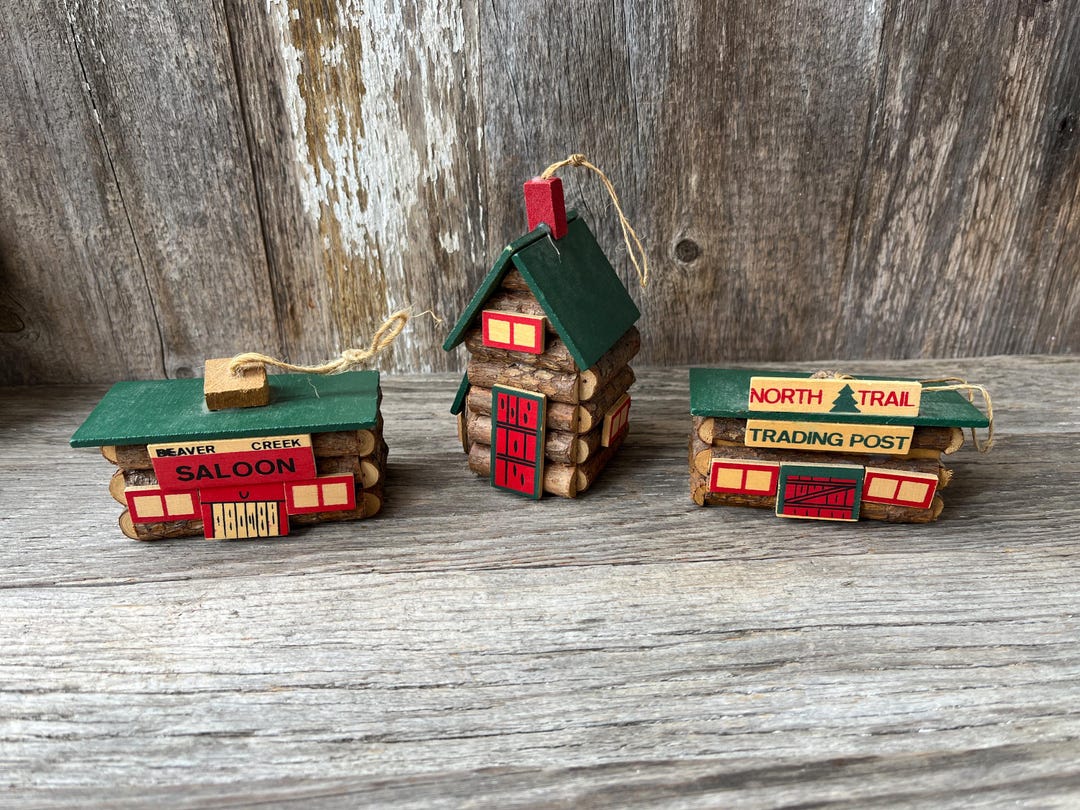 Vintage Collection of 3 Wooden Log Cabin Christmas Ornaments - Etsy