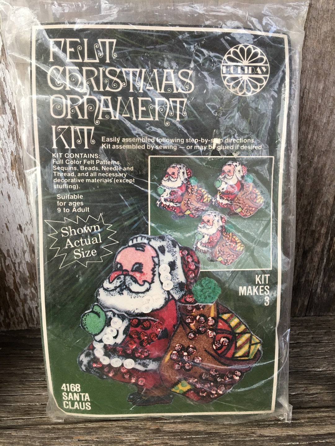Vintage Felt Christmas Ornament Kit, Santa Claus, Made by Holiday 1979