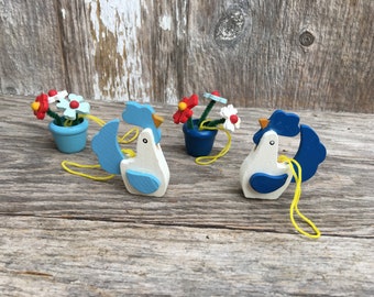 Wooden Easter Ornaments, Flower Pots, Roosters, Chickens