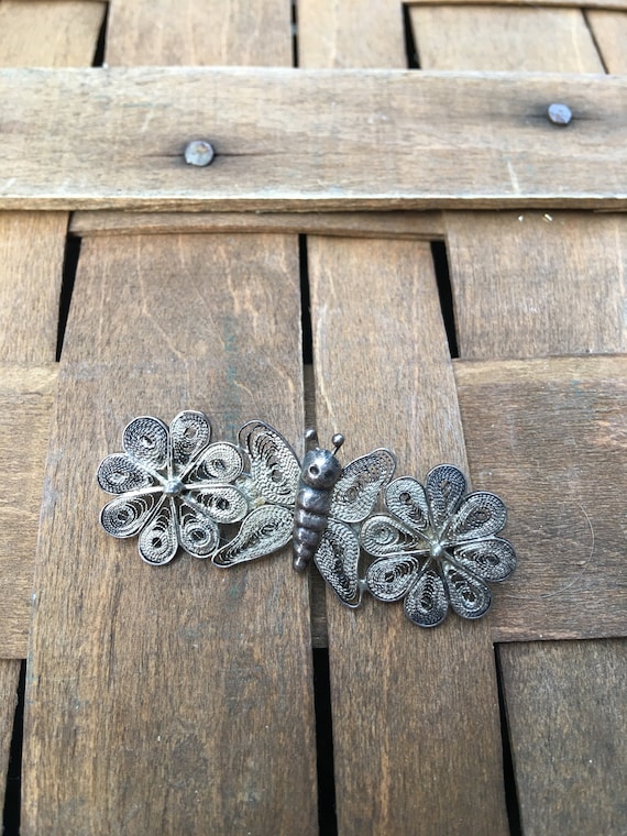 Pretty Filigree Butterfly Pin / Brooch - image 1
