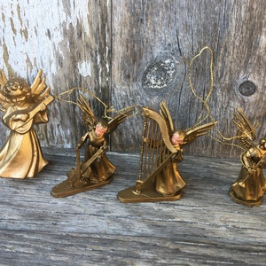 Vintage Gold Plastic Musical Angel Christmas Ornaments, Hong Kong