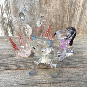 Vintage 1960&#39;s Plastic / Lucite  Dog, Cat, and Swan Figurines