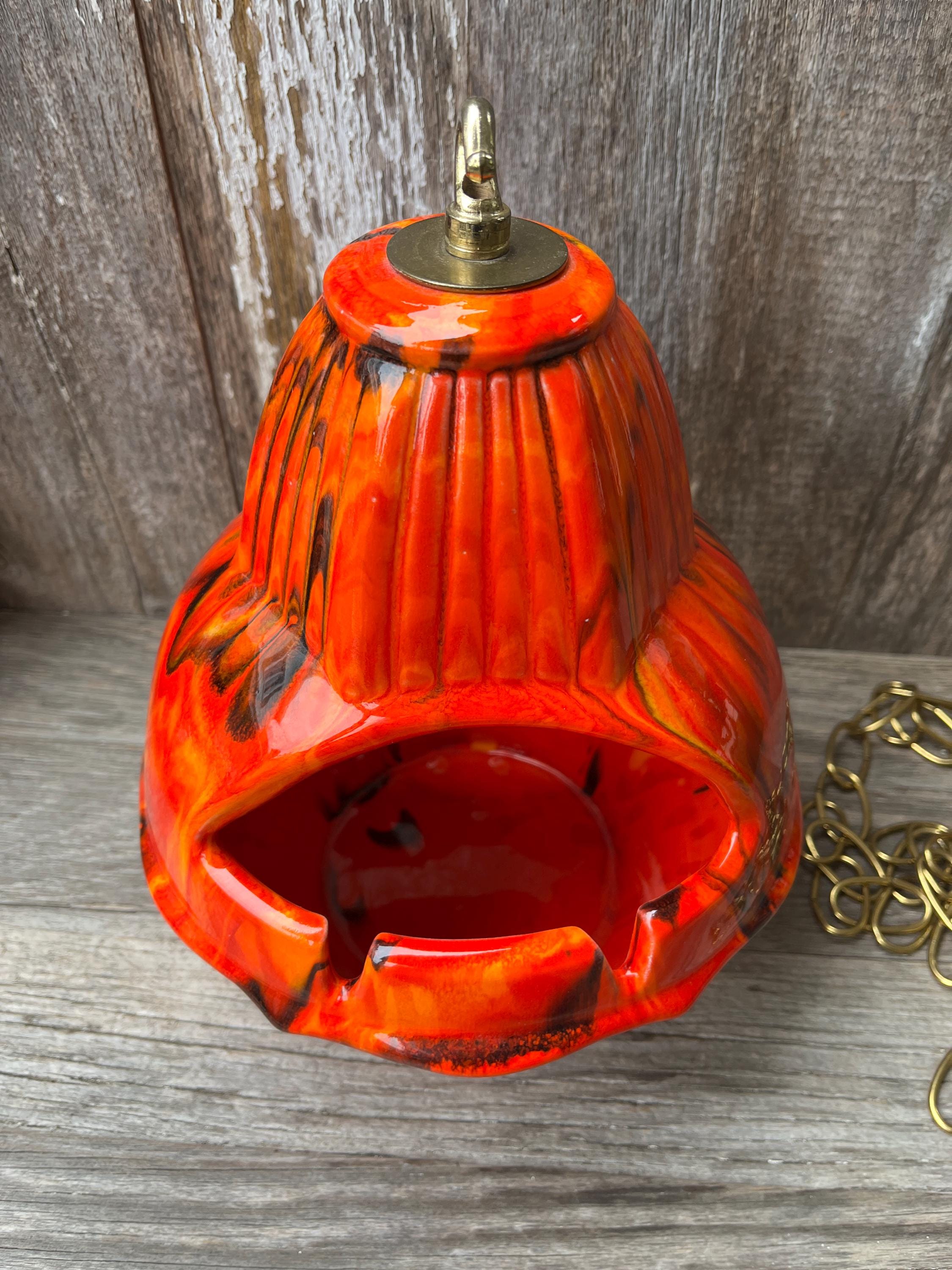Vintage Mid Century Drip Glaze Pottery Hanging Ashtray With Chain