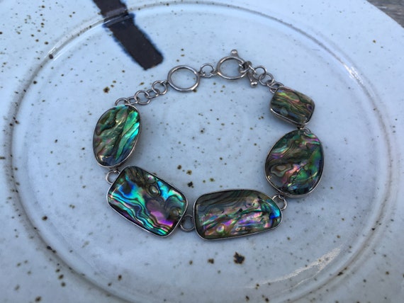 Sterling Silver and Abalone Shell Bracelet - image 1