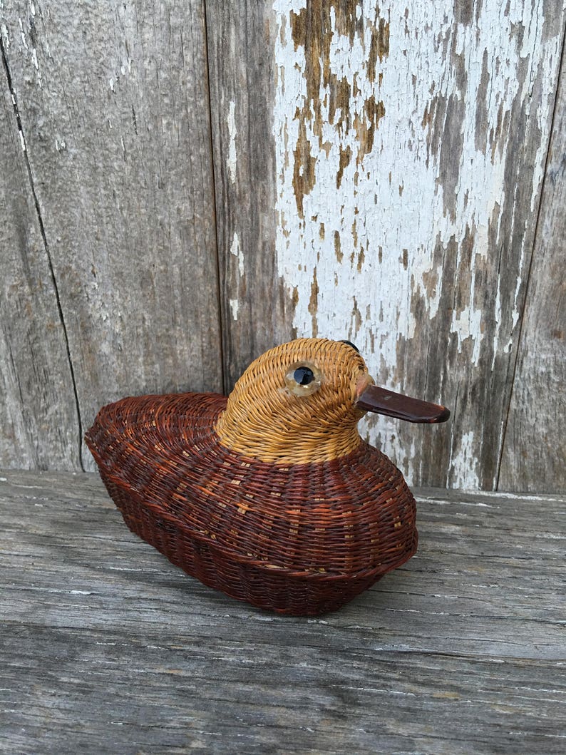 Vintage Woven Basket Duck with Lid Peoples Republic of