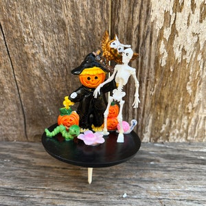Vintage Halloween Cake Topper, Cake Pick / Skeleton / Scarecrow / Owl / Pumpkin / Worm