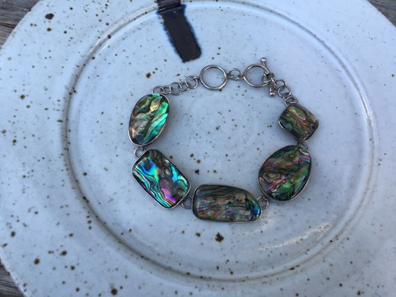 Sterling Silver and Abalone Shell Bracelet - image 2