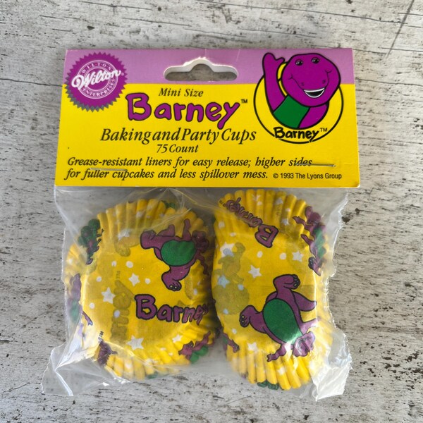 Last One!  Vintage Barney Baking Cups, Party Cups, Mini Size by Wilton