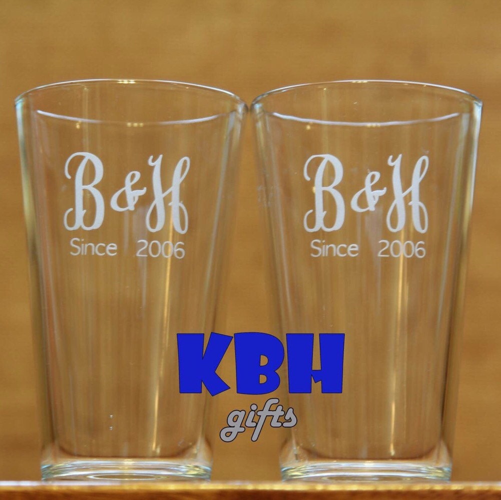 Set of 2 Etched Pint Glasses Etsy