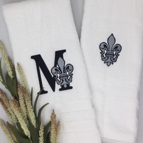 SHIPS FAST! Fleur de Lis Monogram Hand Towel