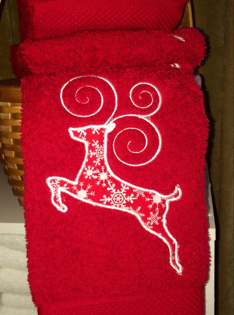 Elegant Reindeer Red Christmas Hand Towel Etsy