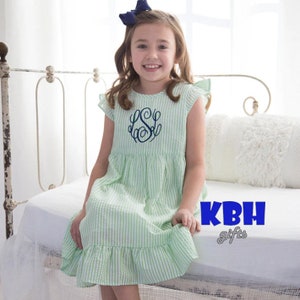 Embroidered Monogrammed Seersucker Spring Ruffle Dress