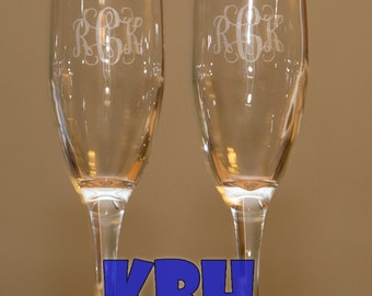 Set of 2 Monogrammed Champagne Glasses