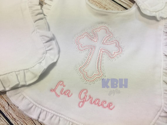 SHIPS FAST! Ruffle Baptismal Bib / Christening Bib / Religious Bib
