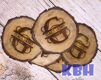 Laser Engraved Rustic Tree Coasters: Set of 5