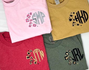 Embroidered Leopard Monogram Tshirt