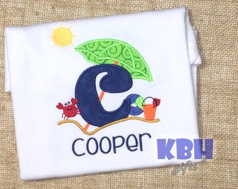 Boy Monogram Embroidered Beach Shirt / Bodysuit