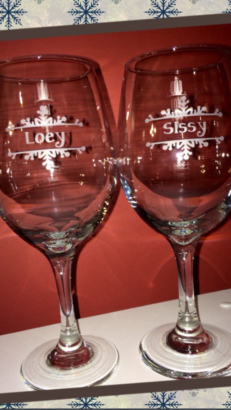 Holiday Etched Wine Glass Etsy