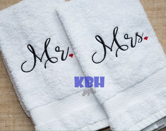 Ships fast!!! Set of Mr. & Mrs. Embroidered Hand Towels