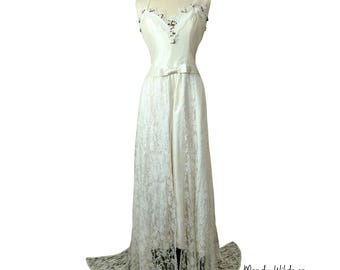 Restyled Raw Silk Wedding Dress, Vintage Lace, Corset Back, Sml
