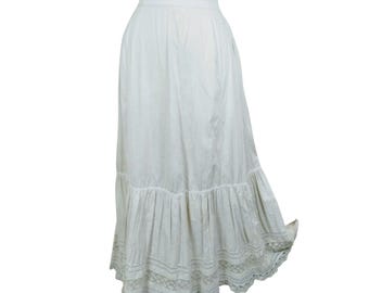 Antique Edwardian Petticoat. Handmade lace. Victorian. Cotton. Button Waist. XXS