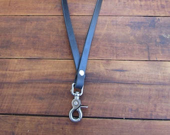 Black leather lanyard  full grain leather lanyard veg tanned leather lanyard gift for him gift for her 1/2" wide leather lanyard