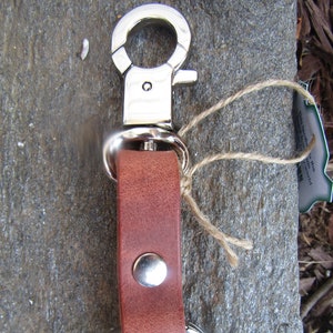 Handmade Hermann Oak latigo leather keychain with antique brass